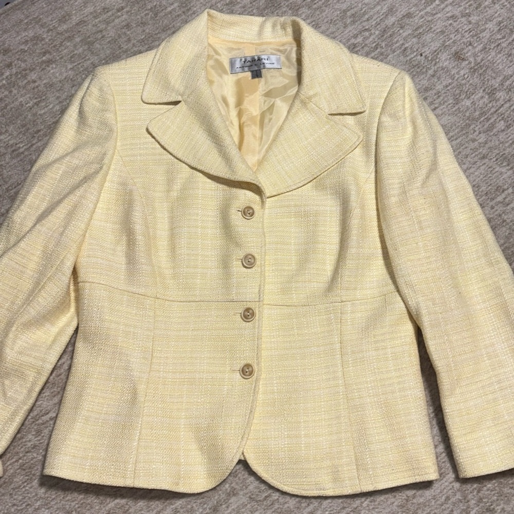 Tahari ASL Light Yellow Tweed Blazer